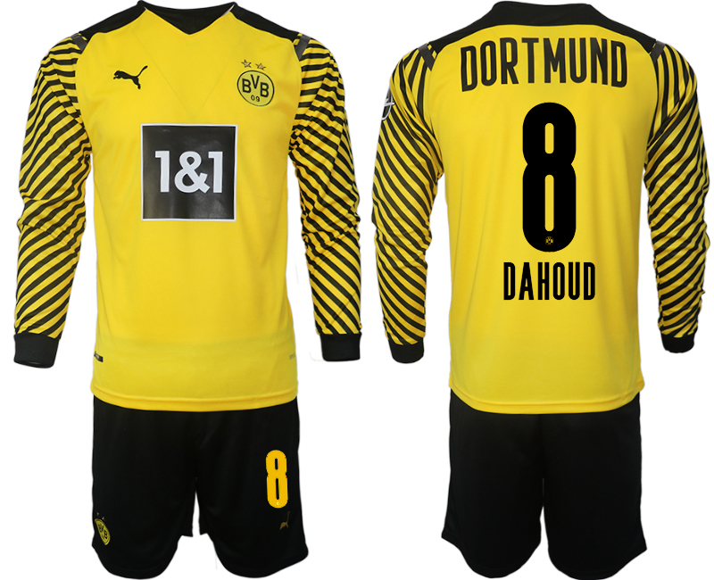 Men 2021-2022 Club Borussia Dortmund home yellow Long Sleeve #8 Soccer Jersey